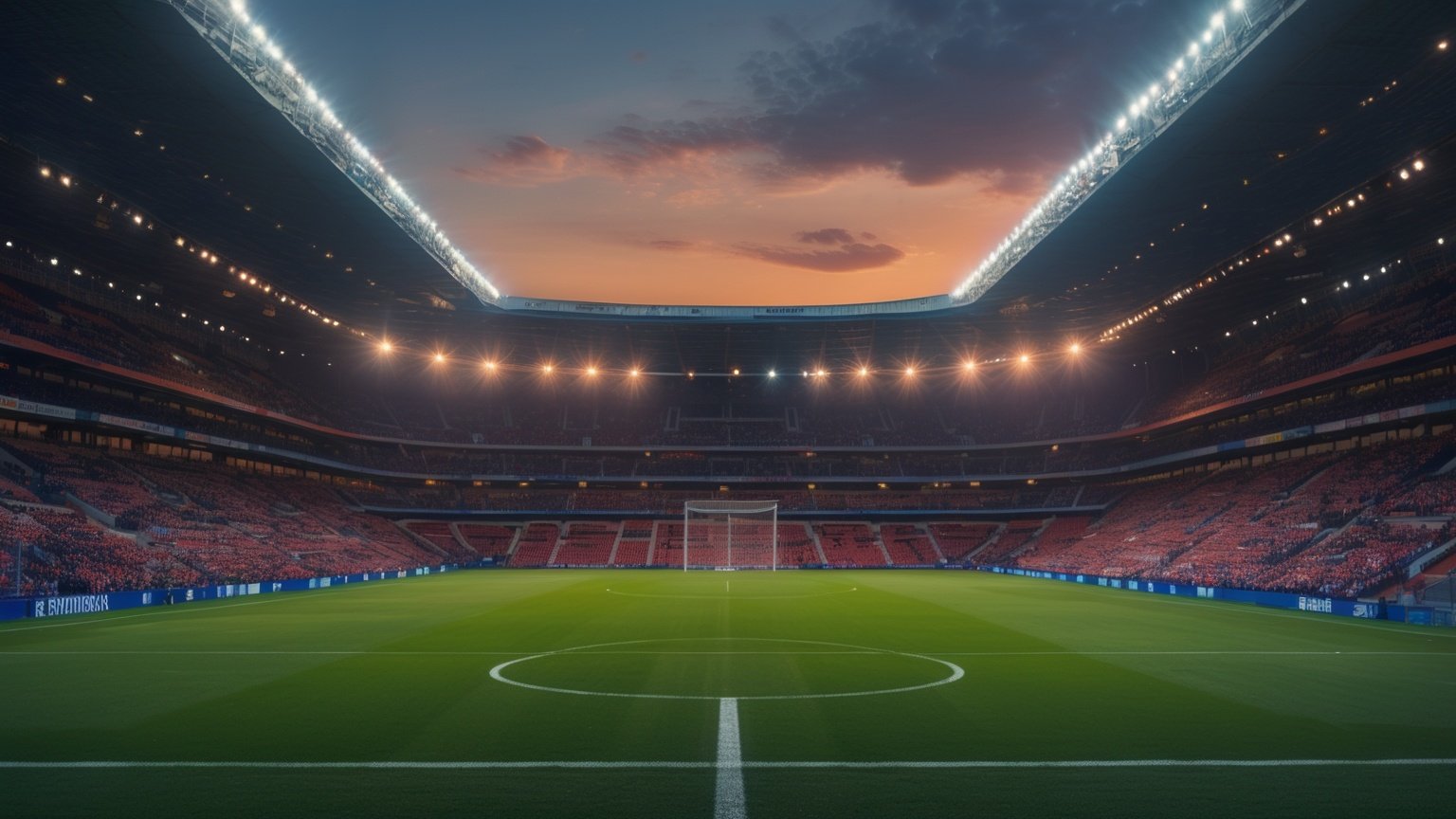 Sân vận động châu Âu buổi hoàng hôn trong mùa giao hữu hè 2026