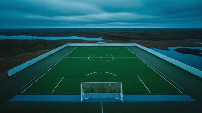 Toàn cảnh sân cỏ nhìn từ trên cao trong ánh chiều tà vùng Scandinavia trước trận Rosenborg vs Fredrikstad